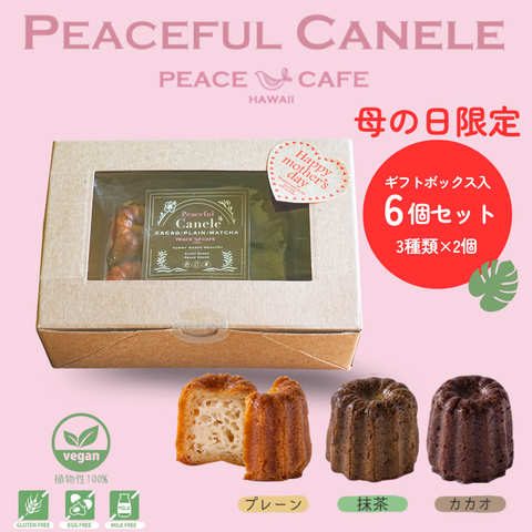 【ギフトセット】PEACE CAFE HAWAII ピースカフェハワイ  Peaceful Canele（ピースフル カヌレ）6個(3種類×2個)セット 乳製品不使用 グルテンフリー プラントベース＆ヴィーガン