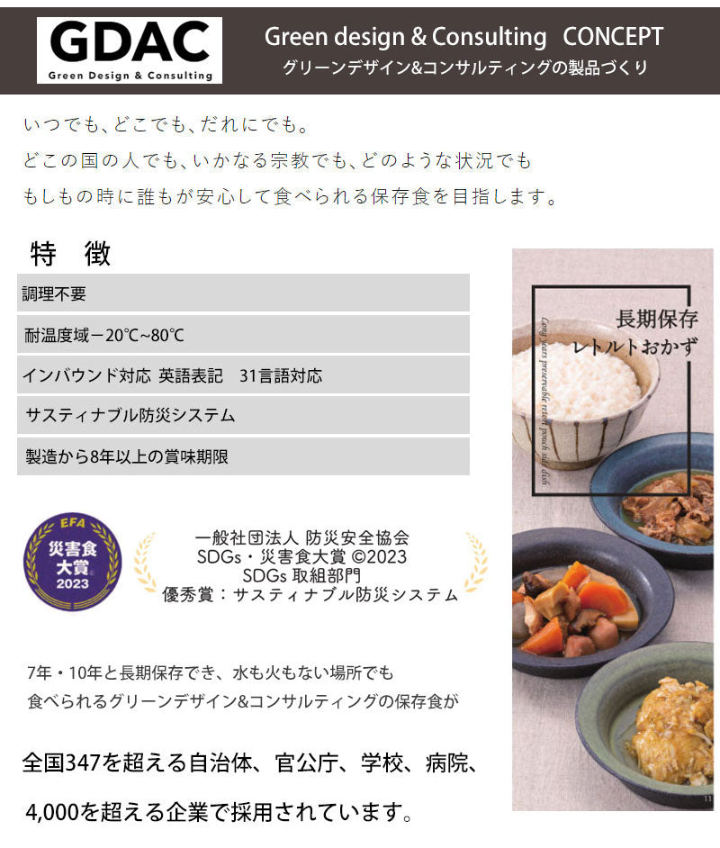 7年保存レトルト食品 非常食 防災食 キャンプ 賞味期限：2031.8 ぶ厚く